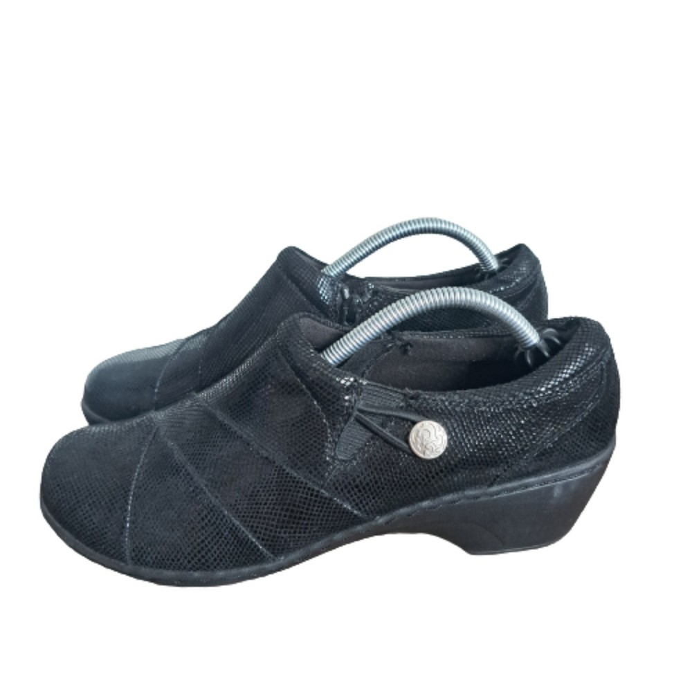 Clarks Collection Womens Size 7.5 M Clogs Black Metallic Size Zipper Slip On